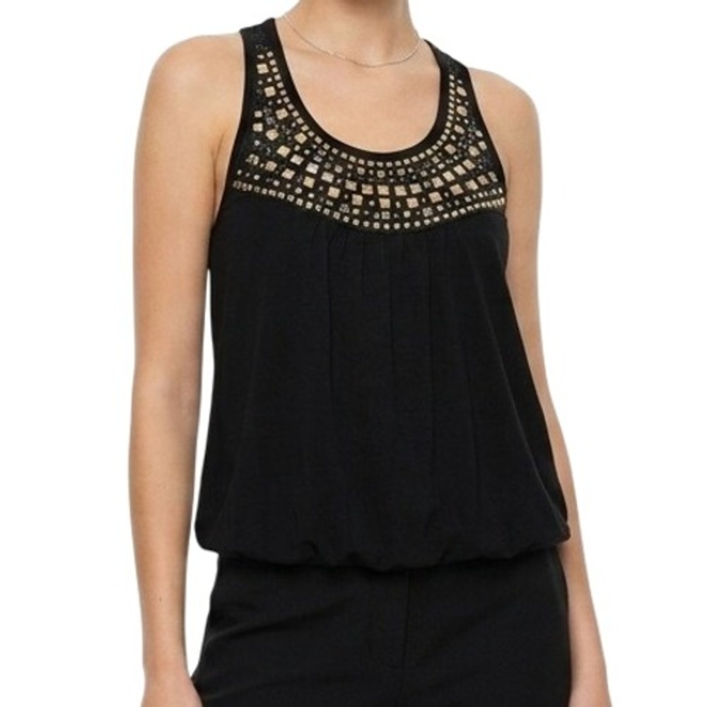 EXPRESS Dreamweight Cotton Black‎ Gold Sequins Peplum Tank Top Size XS